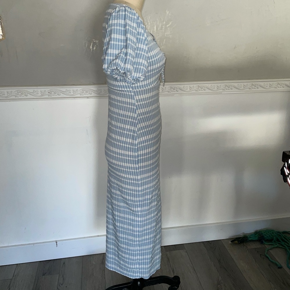Blue Gingham Puff Sleeve Dress - Picture 3 of 6